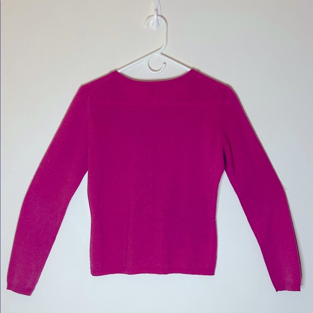 Garnet Hill Pink Cardigan with Green Appliqué Flowers, All Lambswool, SZ S - Picture 3 of 7
